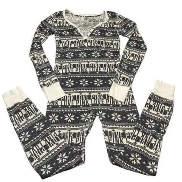 Victoria secret PiNK  onesie thermal pajama snowflakes NEW women - Picture 6 of 6